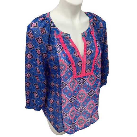 BP Womens Ruffle Denim Jacket Top Combo Size Small Blue Pink Pockets - Picture 7 of 12